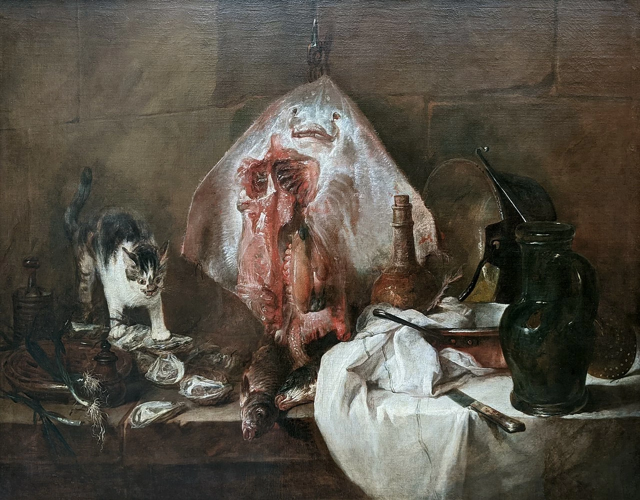 Jean Siméon Chardin - Natura morta con gatto e ostriche, Louvre, Parigi